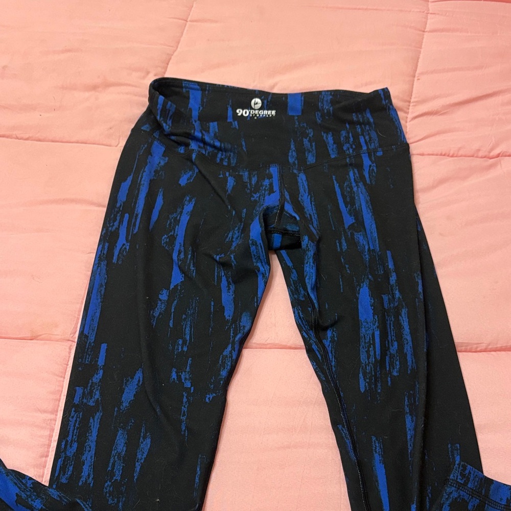 90 Degree By Reflex women’s Black and Blue Patterned Leggings